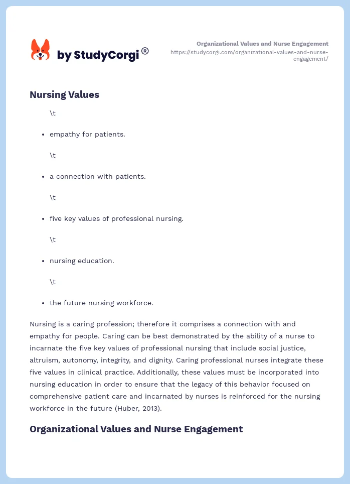 Organizational Values and Nurse Engagement. Page 2