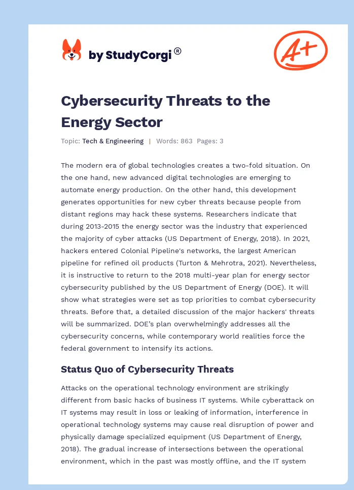 Cybersecurity Threats to the Energy Sector. Page 1