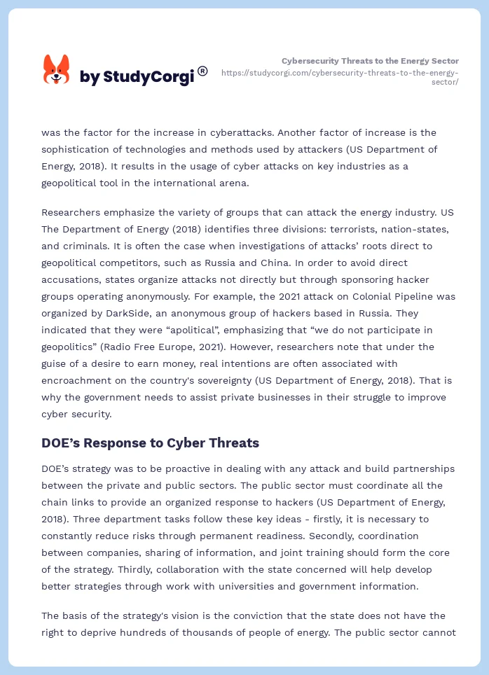 Cybersecurity Threats to the Energy Sector. Page 2