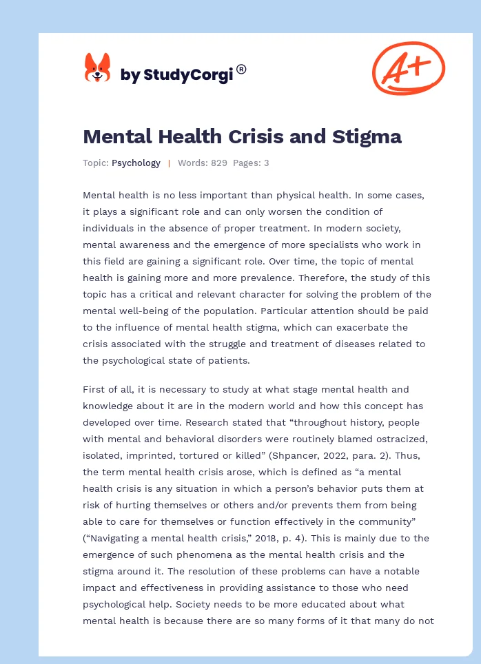 Mental Health Crisis and Stigma. Page 1