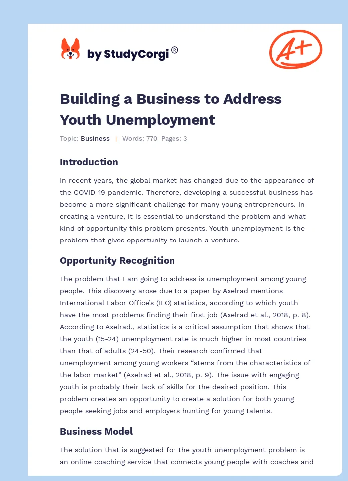 Building a Business to Address Youth Unemployment. Page 1