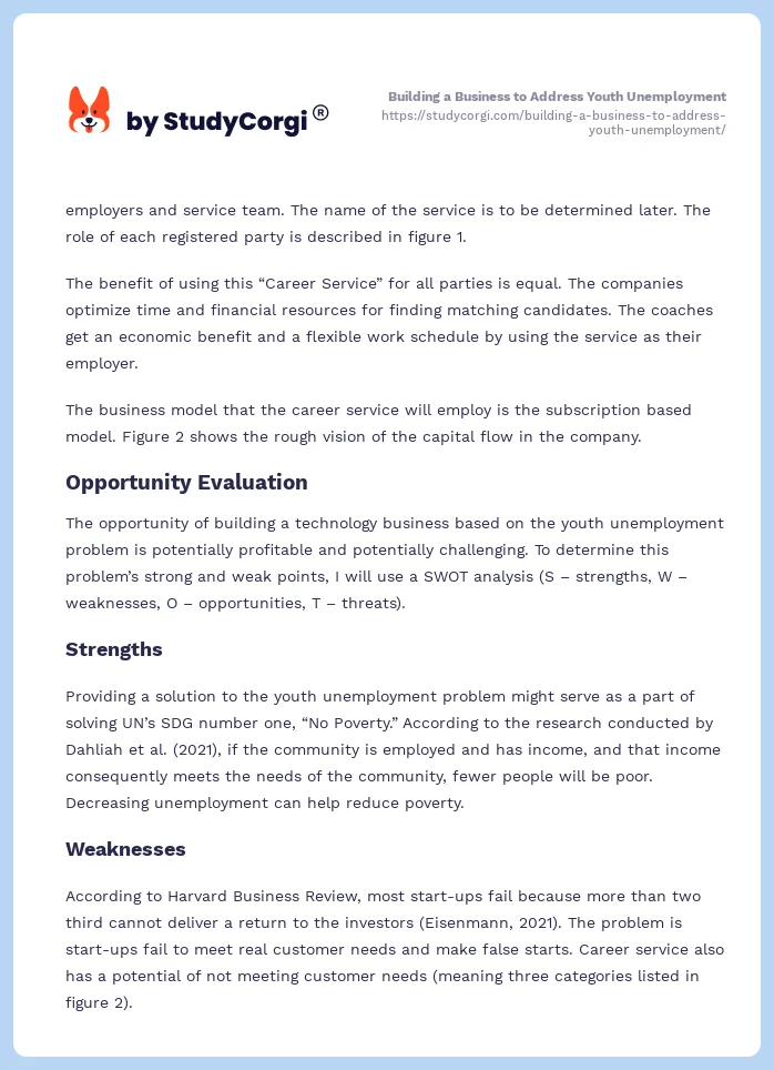 Building a Business to Address Youth Unemployment. Page 2