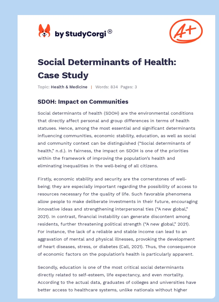 Social Determinants of Health: Case Study. Page 1