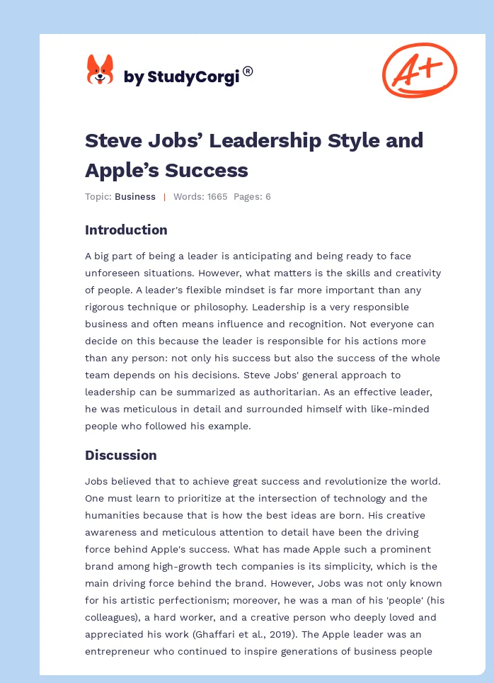 Steve Jobs’ Leadership Style and Apple’s Success. Page 1