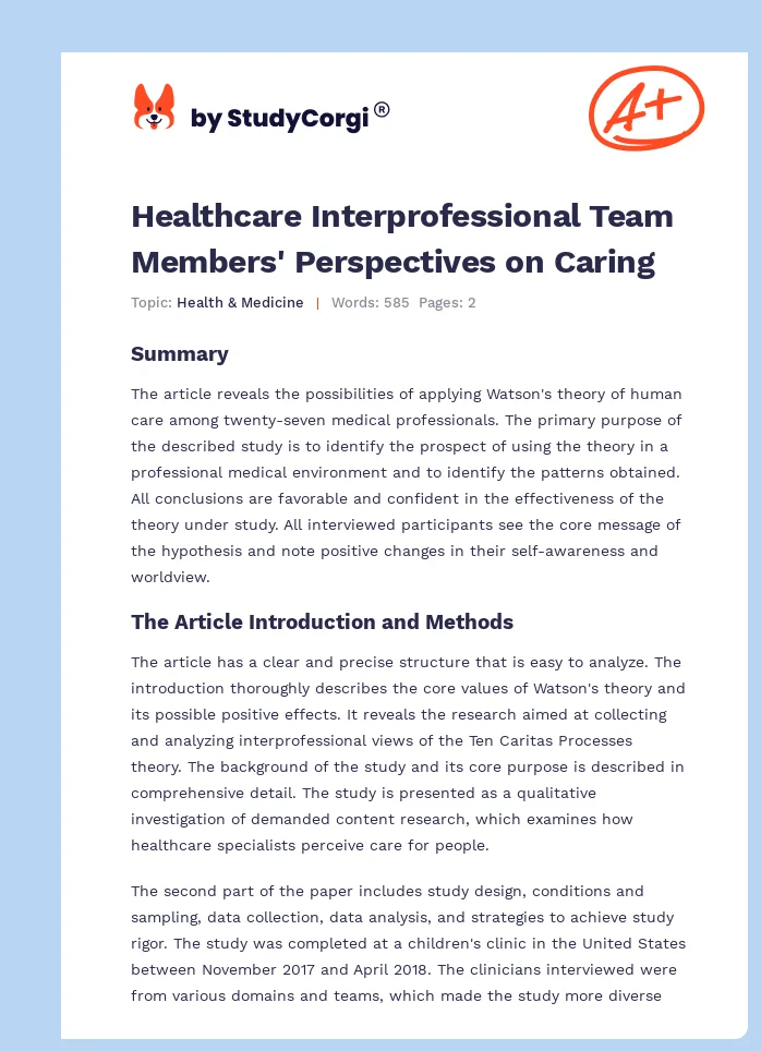 Healthcare Interprofessional Team Members' Perspectives on Caring. Page 1