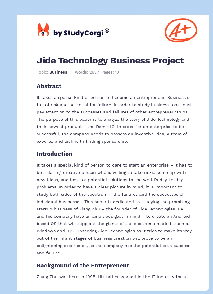 Jide Technology Business Project. Page 1