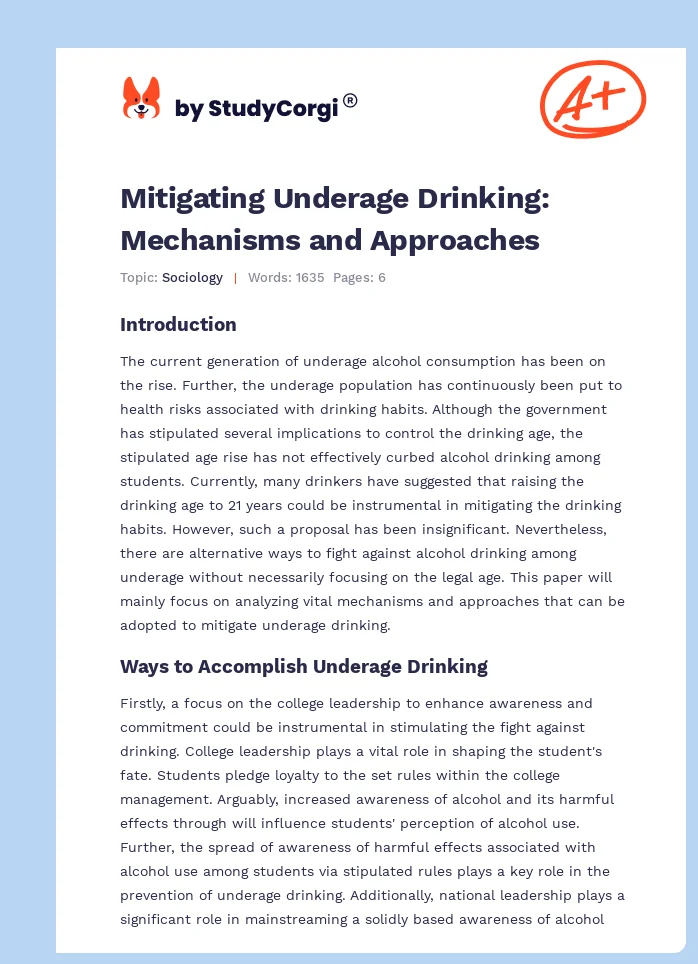 Mitigating Underage Drinking: Mechanisms and Approaches. Page 1