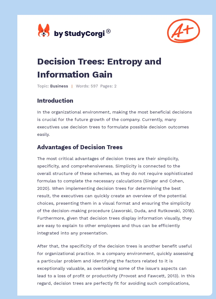 Decision Trees: Entropy and Information Gain. Page 1