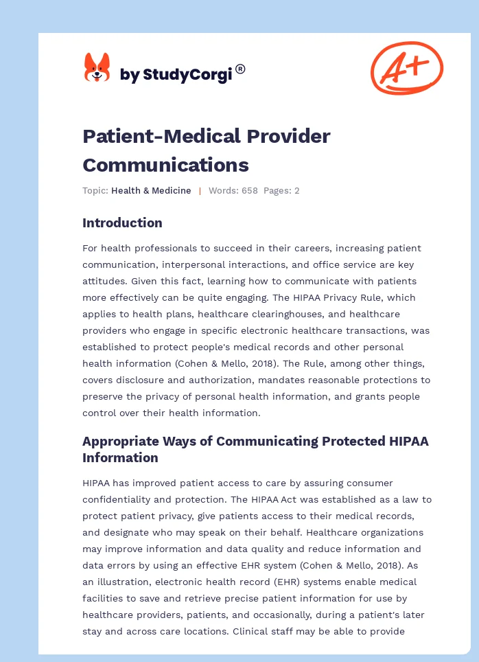 Patient-Medical Provider Communications. Page 1