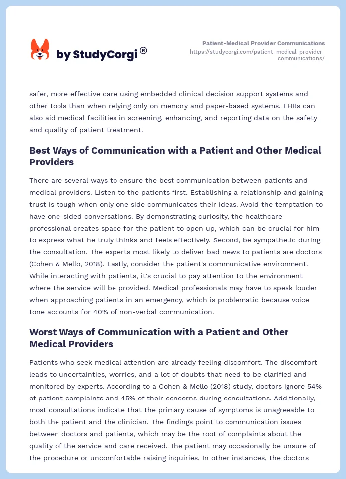 Patient-Medical Provider Communications. Page 2