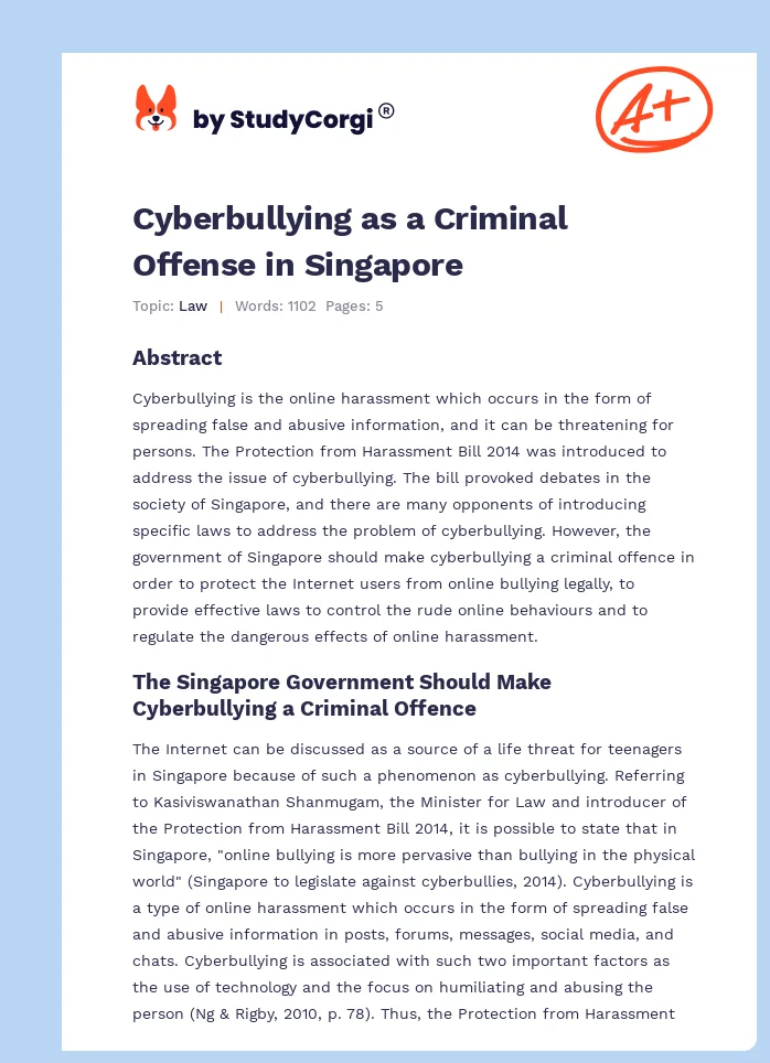 Cyberbullying as a Criminal Offense in Singapore. Page 1
