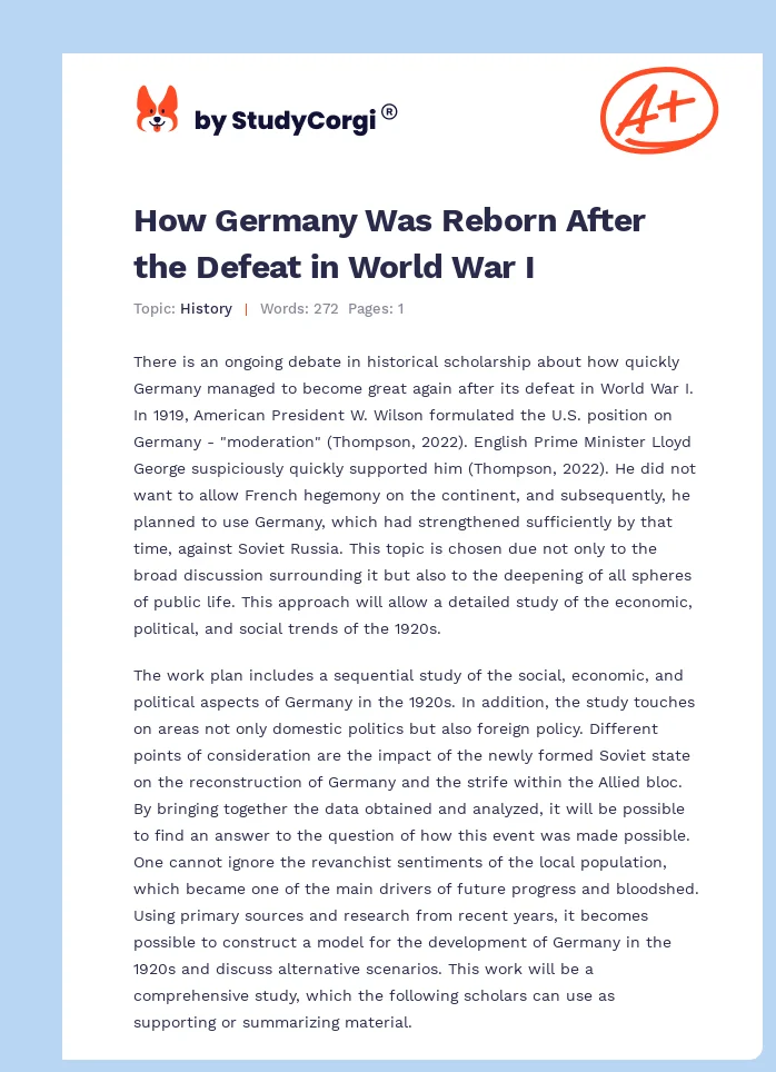 How Germany Was Reborn After the Defeat in World War I. Page 1