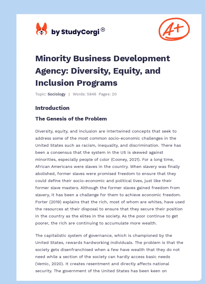 Minority Business Development Agency: Diversity, Equity, and Inclusion Programs. Page 1