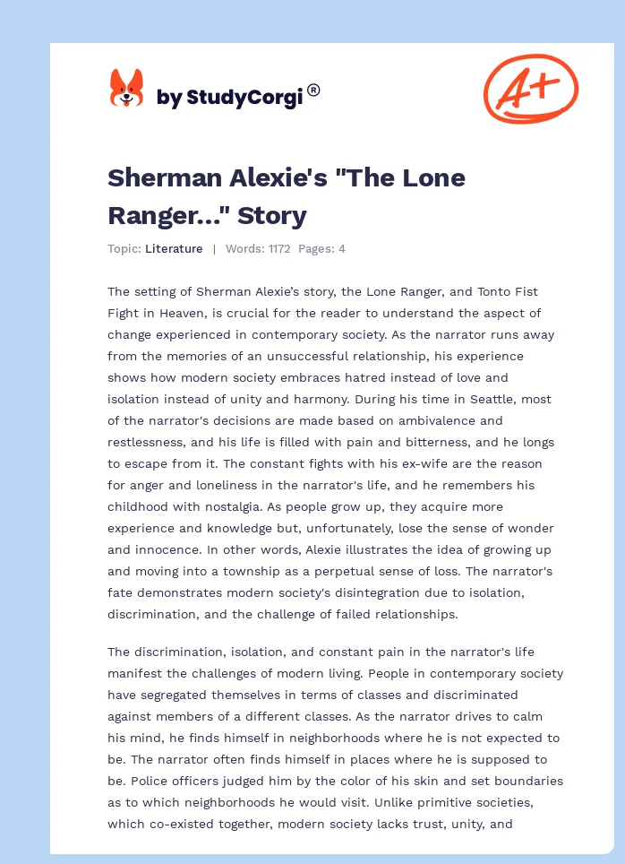 Sherman Alexie's "The Lone Ranger…" Story. Page 1