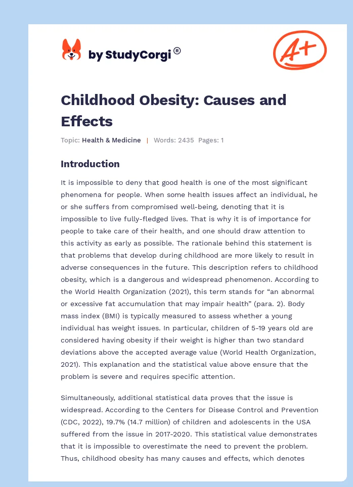 essay on childhood obesity causes and effects