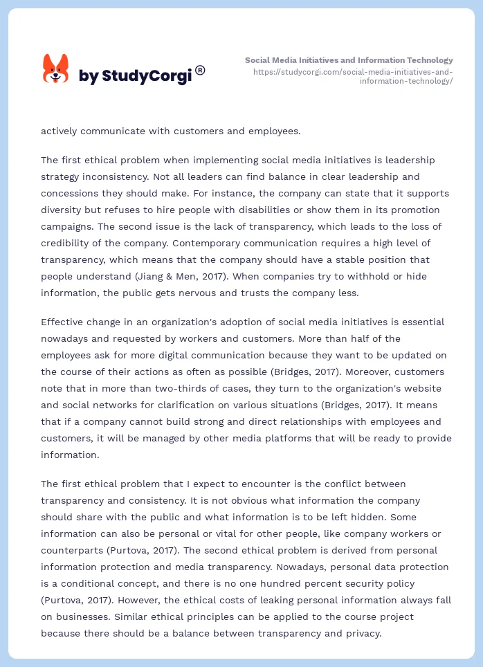 Social Media Initiatives and Information Technology. Page 2