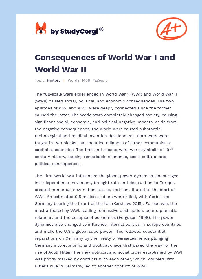 Consequences of World War I and World War II. Page 1
