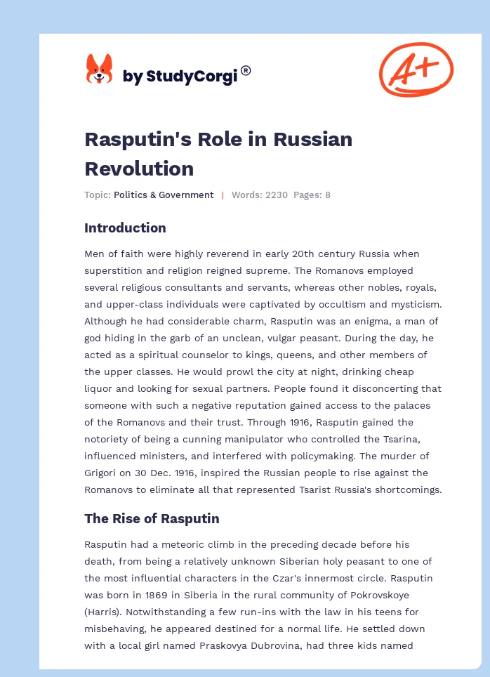 Rasputin's Role in Russian Revolution. Page 1