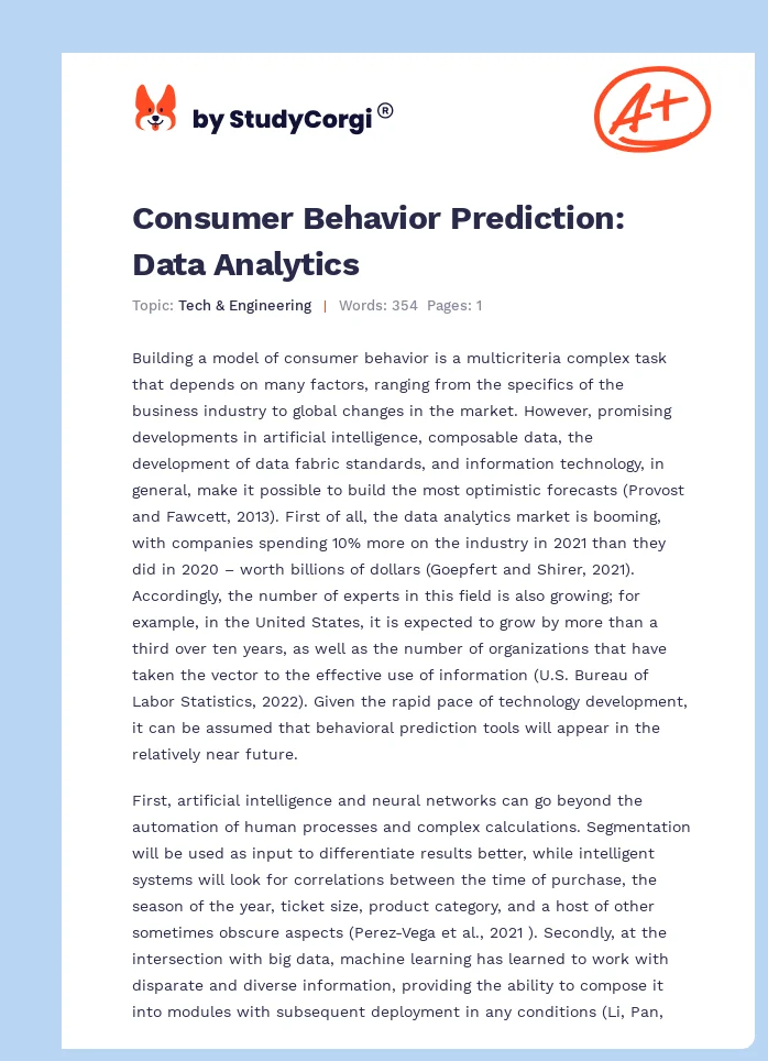 Consumer Behavior Prediction: Data Analytics. Page 1