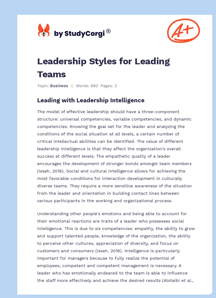 Leadership Styles for Leading Teams. Page 1