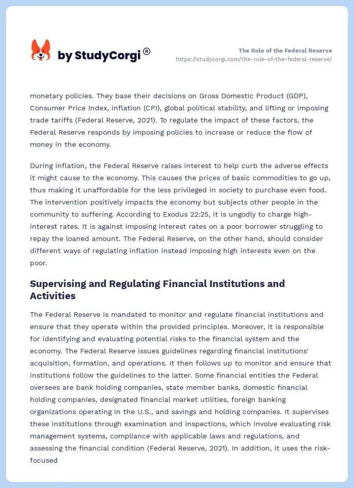 The Role of the Federal Reserve. Page 2
