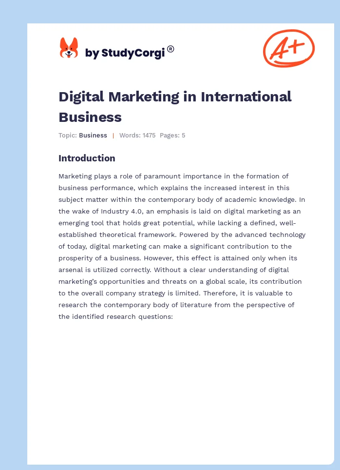 Digital Marketing in International Business. Page 1
