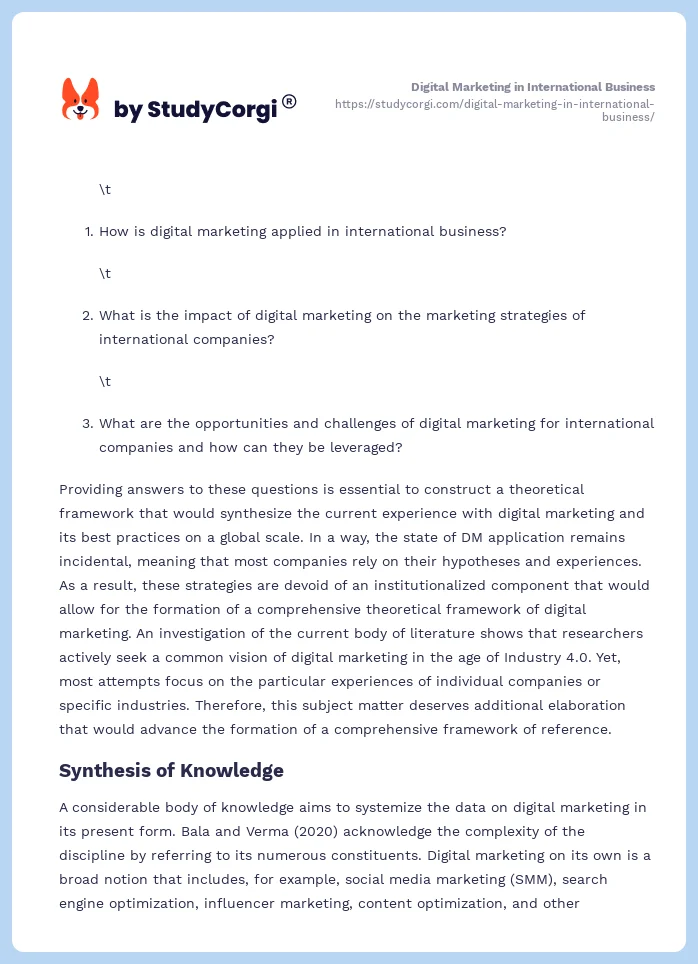 Digital Marketing in International Business. Page 2