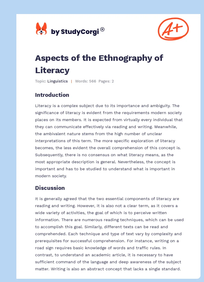 Aspects of the Ethnography of Literacy. Page 1