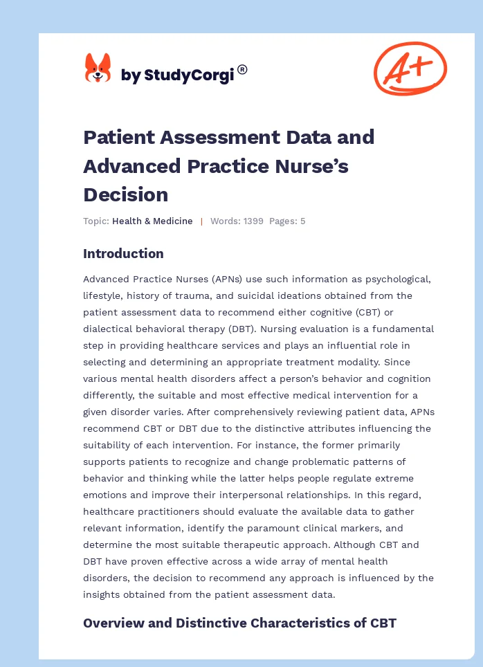 Patient Assessment Data and Advanced Practice Nurse’s Decision. Page 1