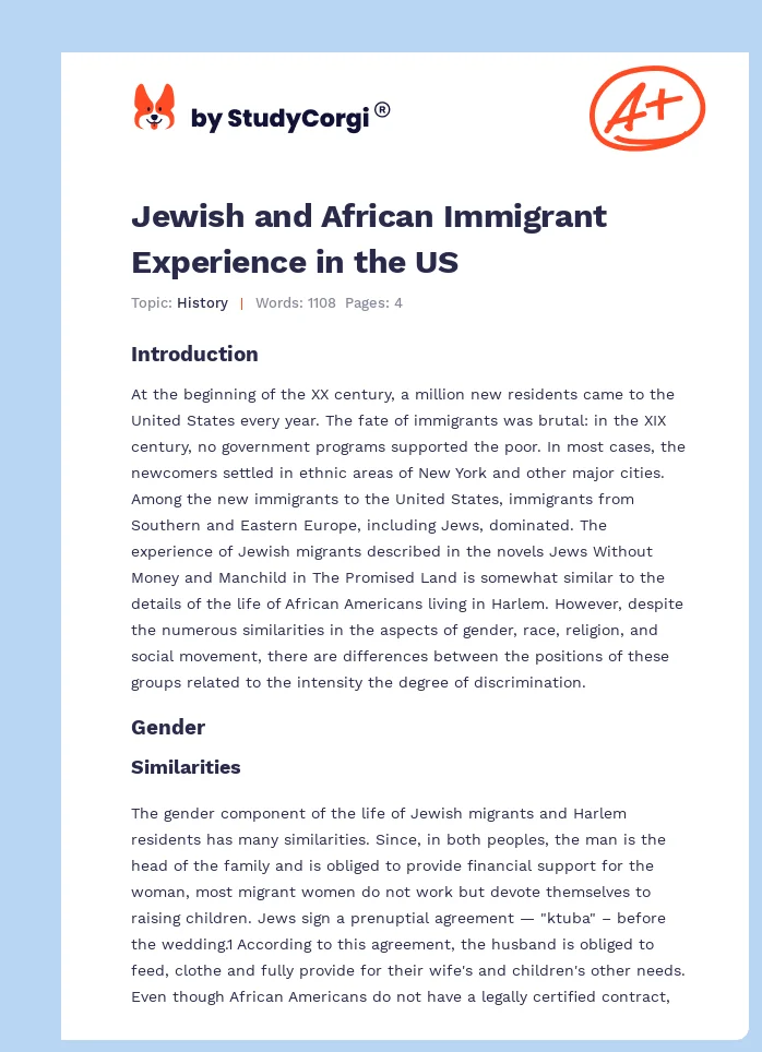 Jewish and African Immigrant Experience in the US. Page 1