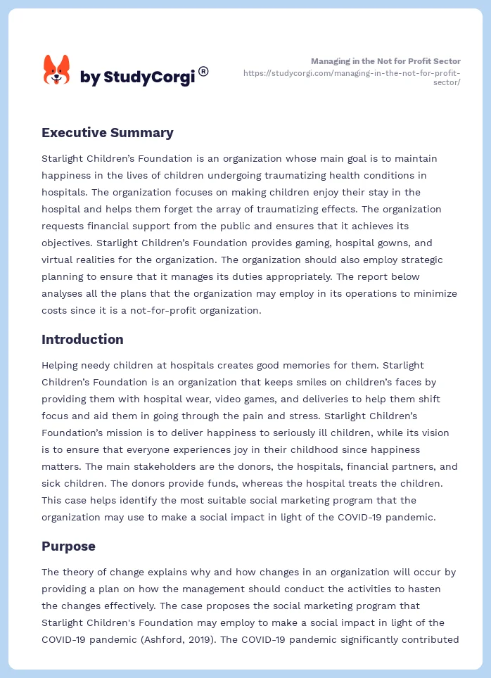 Managing in the Not for Profit Sector. Page 2