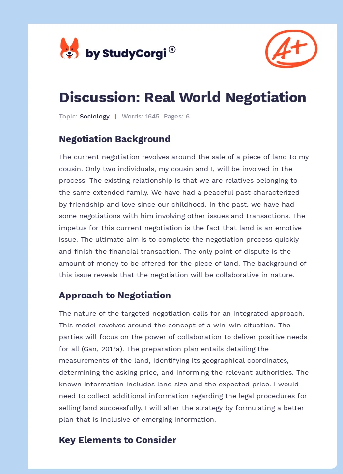 Discussion: Real World Negotiation. Page 1