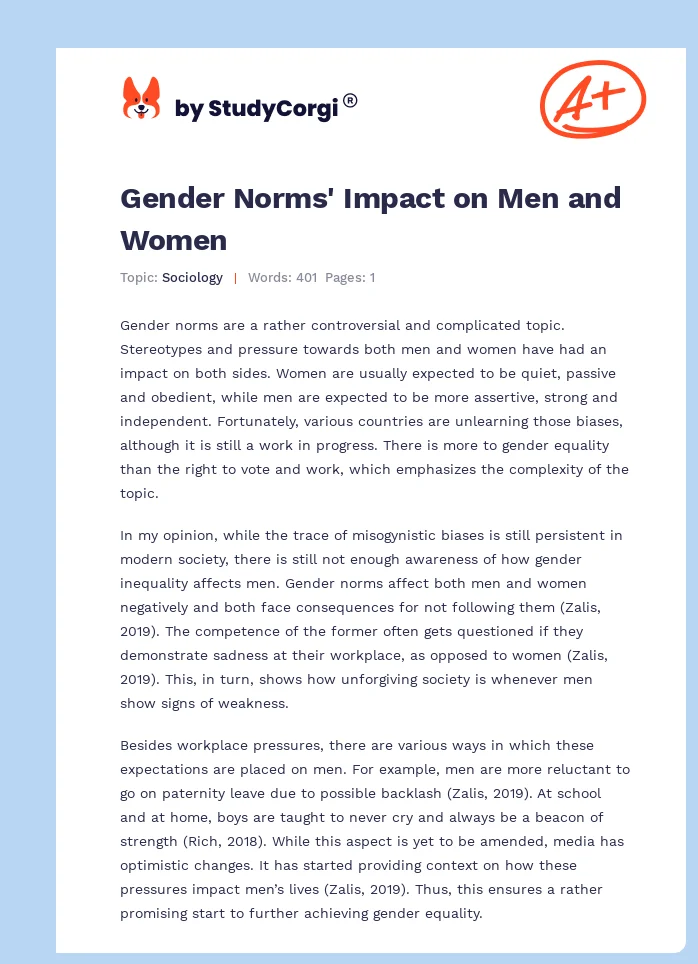 Gender Norms' Impact on Men and Women. Page 1