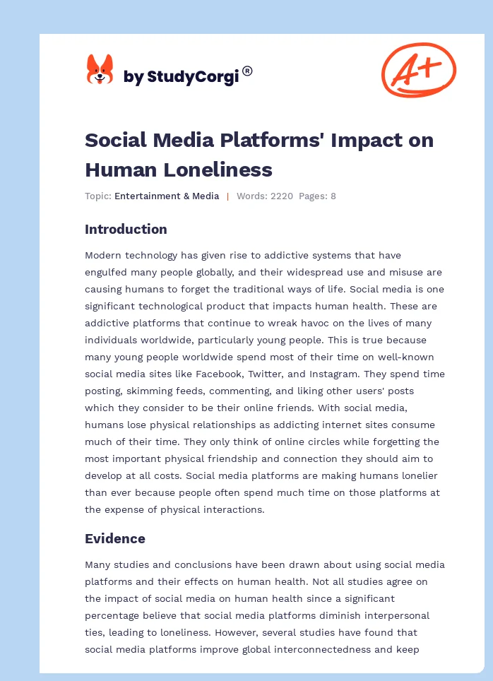 Social Media Platforms' Impact on Human Loneliness. Page 1