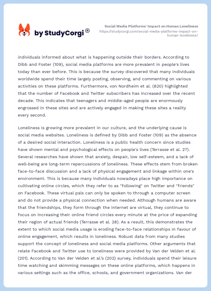 Social Media Platforms' Impact on Human Loneliness. Page 2