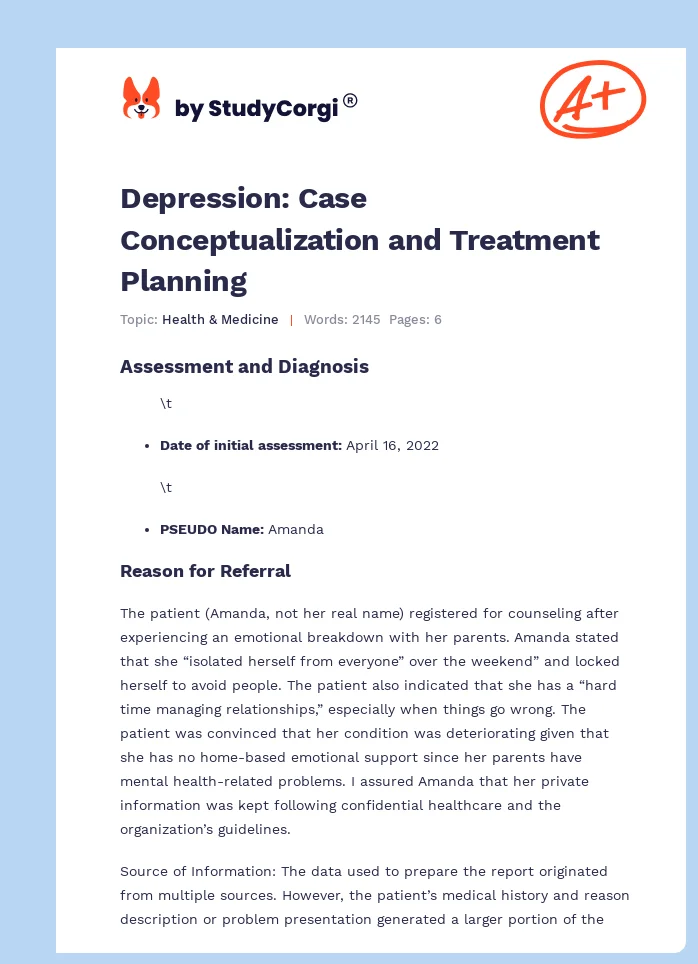 Depression: Case Conceptualization and Treatment Planning. Page 1
