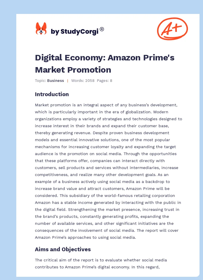 Digital Economy: Amazon Prime's Market Promotion. Page 1