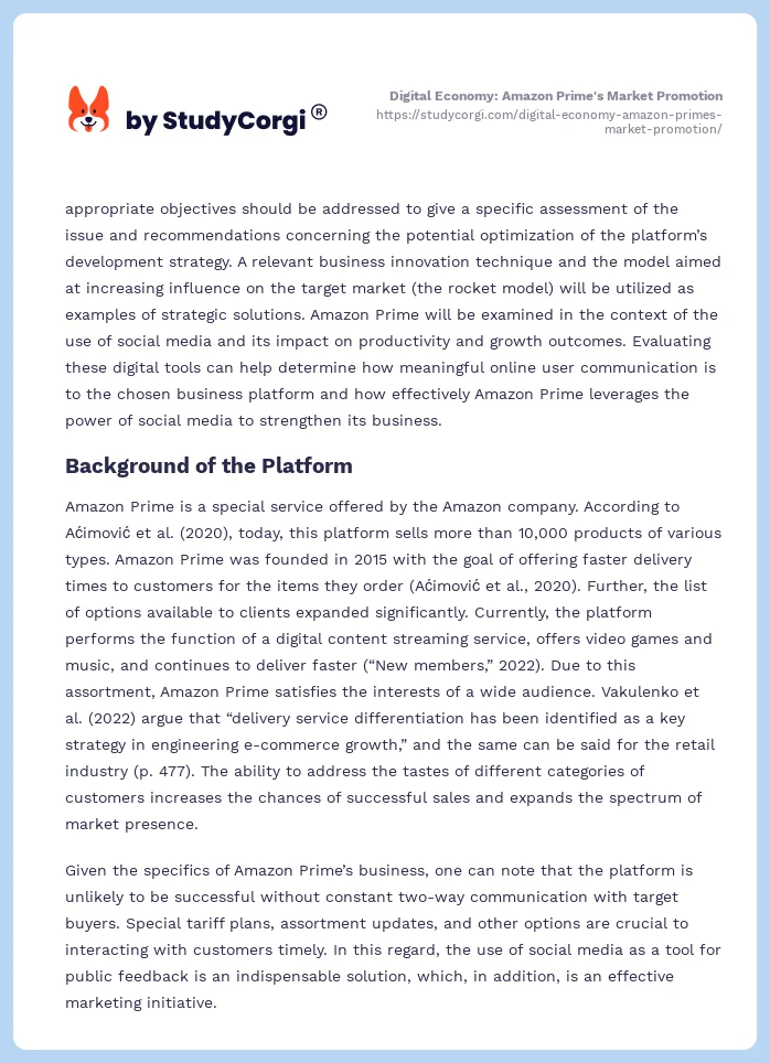 Digital Economy: Amazon Prime's Market Promotion. Page 2