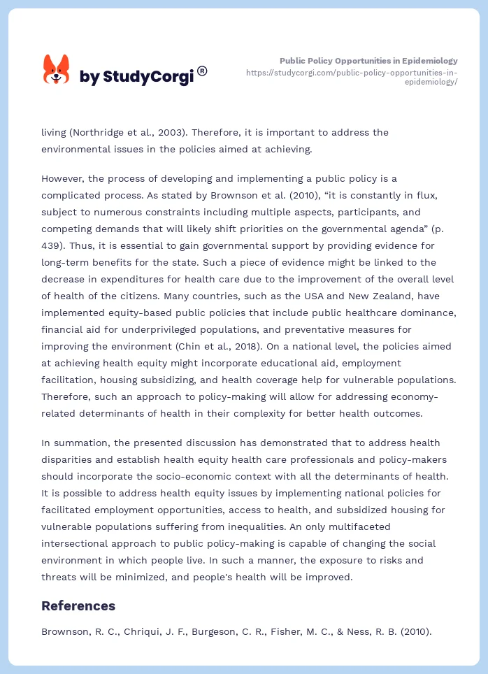 Public Policy Opportunities in Epidemiology. Page 2