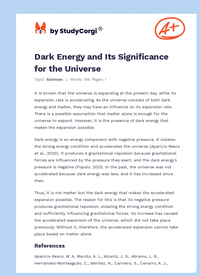 Dark Energy and Its Significance for the Universe. Page 1