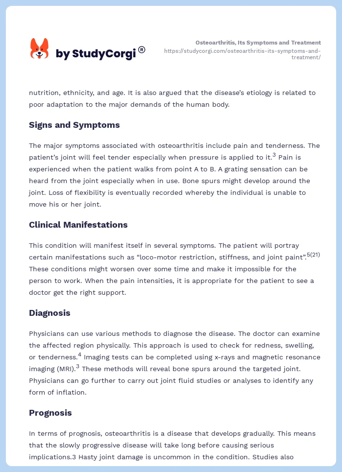 Osteoarthritis, Its Symptoms and Treatment. Page 2