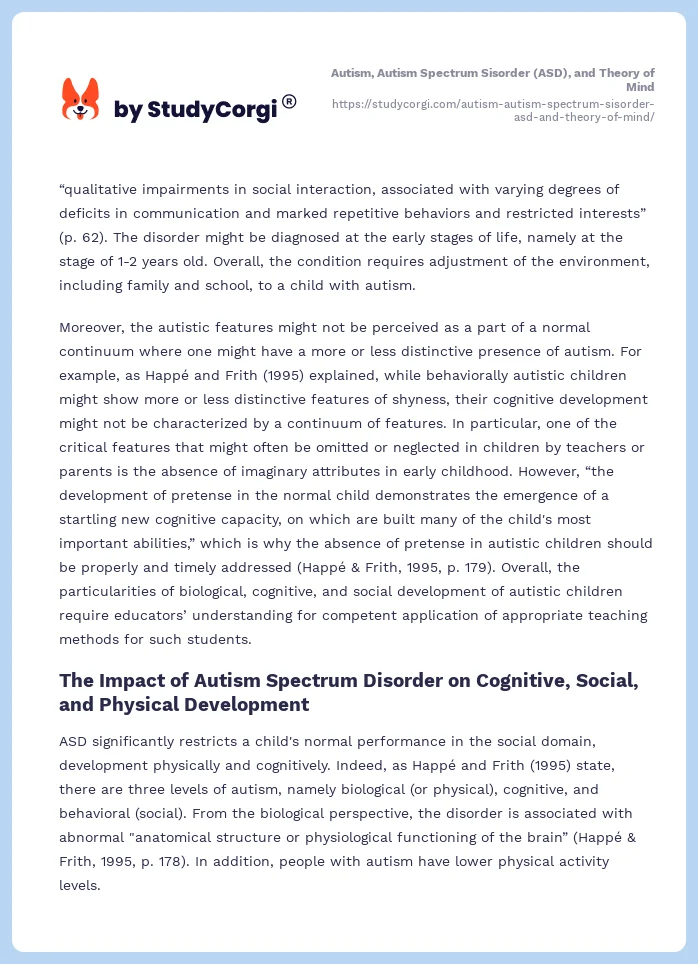Autism, Autism Spectrum Sisorder (ASD), and Theory of Mind. Page 2