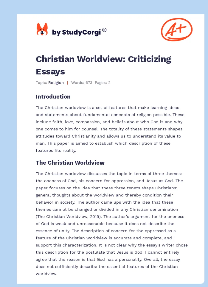 Christian Worldview: Criticizing Essays. Page 1
