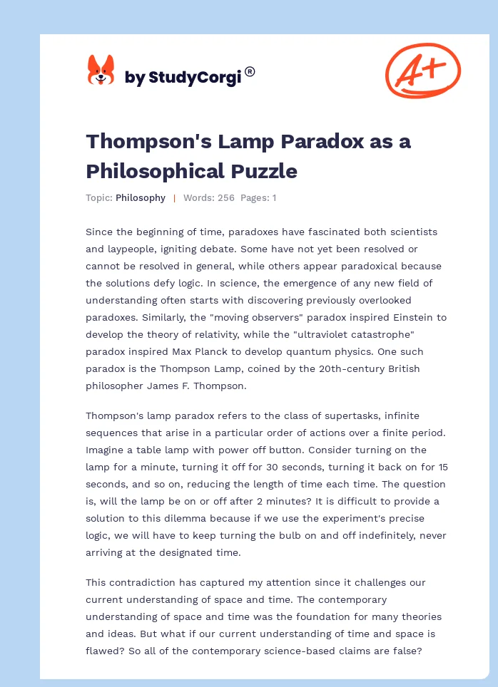 Thompson's Lamp Paradox as a Philosophical Puzzle. Page 1