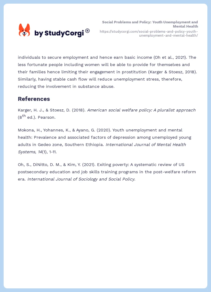 Social Problems and Policy: Youth Unemployment and Mental Health. Page 2