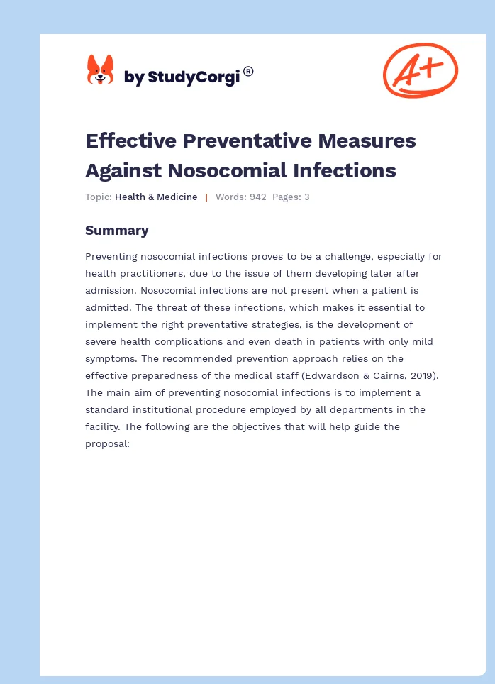 Effective Preventative Measures Against Nosocomial Infections. Page 1
