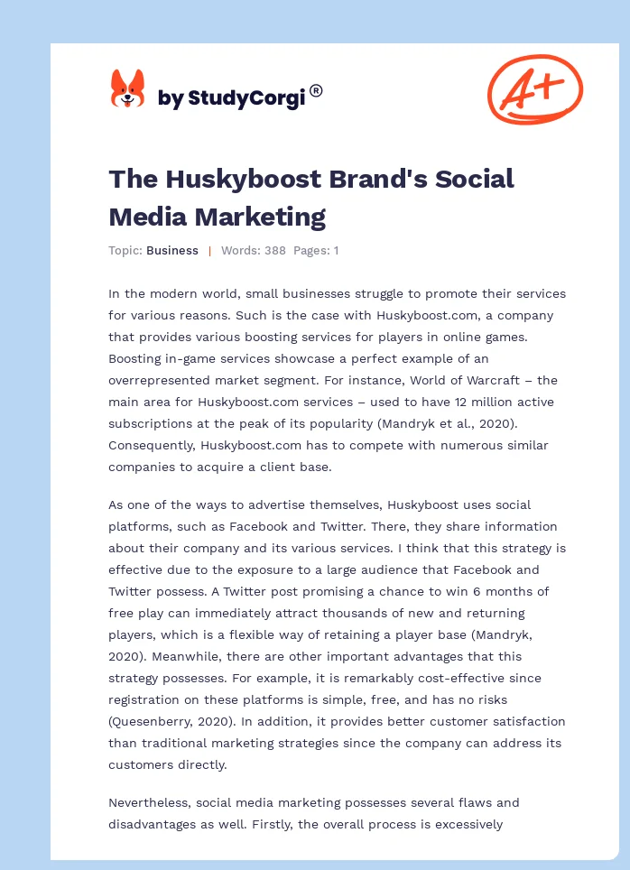 The Huskyboost Brand's Social Media Marketing. Page 1