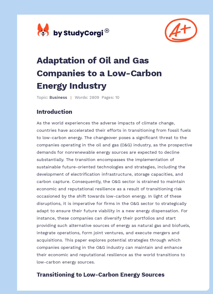 Adaptation of Oil and Gas Companies to a Low-Carbon Energy Industry. Page 1