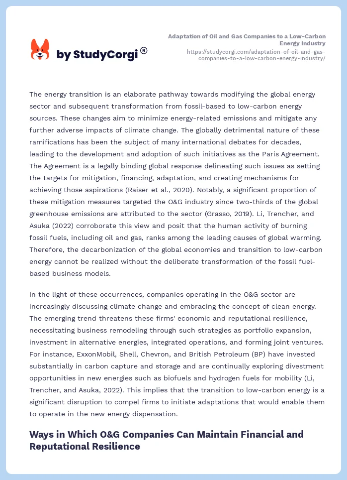 Adaptation of Oil and Gas Companies to a Low-Carbon Energy Industry. Page 2