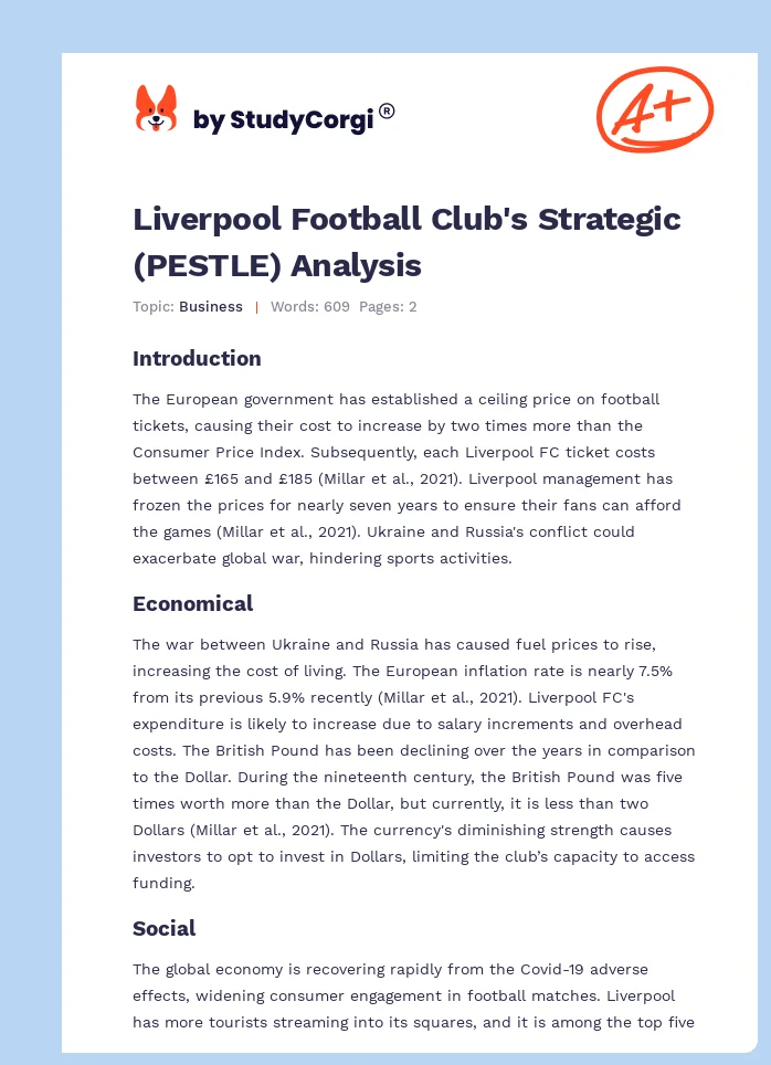 Liverpool Football Club's Strategic (PESTLE) Analysis. Page 1
